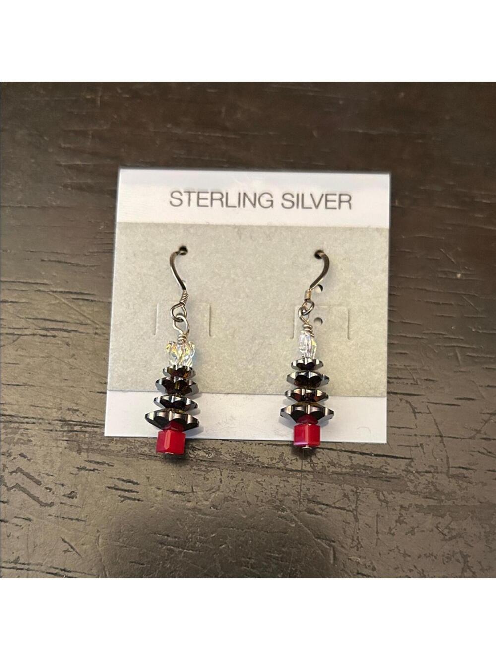 Swarovski & Sterling Silver Christmas Tree Earrings